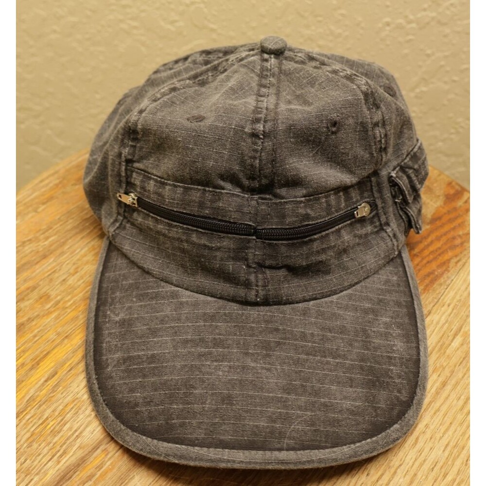 Tactical Military Cadet Cap Washed Grey Ripstop Hat Zipper Stash Pocket Adjustab